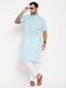 Vastramay Men's Aqua Blue Solid Kurta with White Pant Style Pyjama Set
